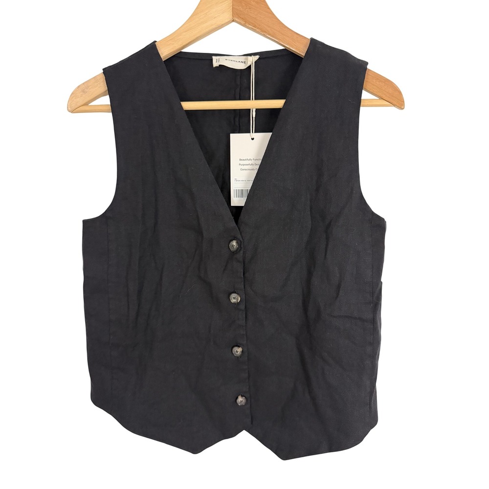 Everlane Button Front Vest Women 4 Black European Flax